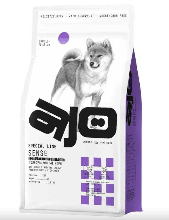 AJO Dog Sense сух. д/соб. с чувствит. пищевар. с гречкой 2кг		