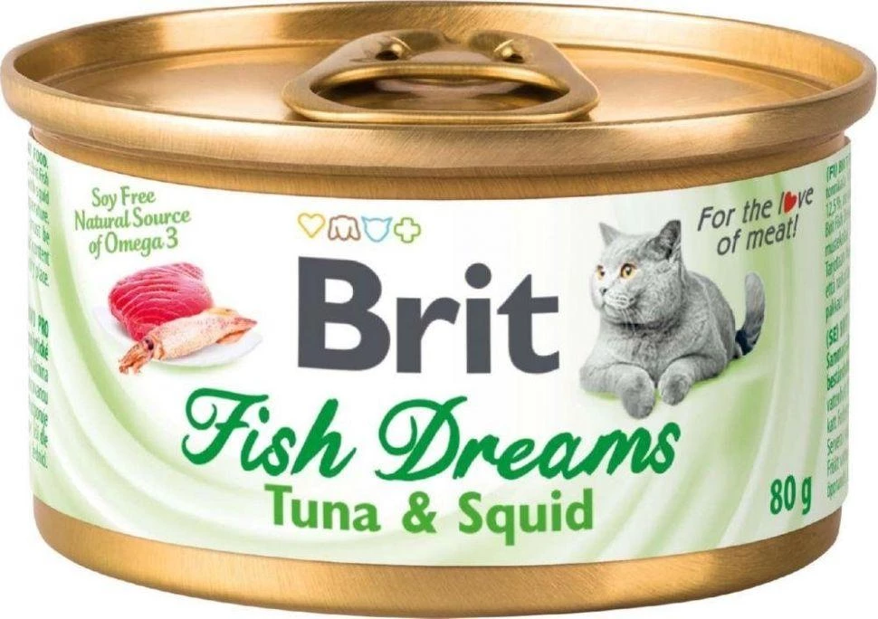 BRIT Fish Dreams консервы для кошек с тунцом и кальмаром 80 гр