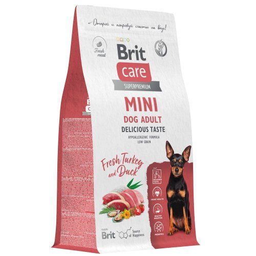 BRIT CARE Mini, Сухой корм с инд. и уткой для вз.соб.мин.пор,"Adult.Delicious Taste",0.4кг