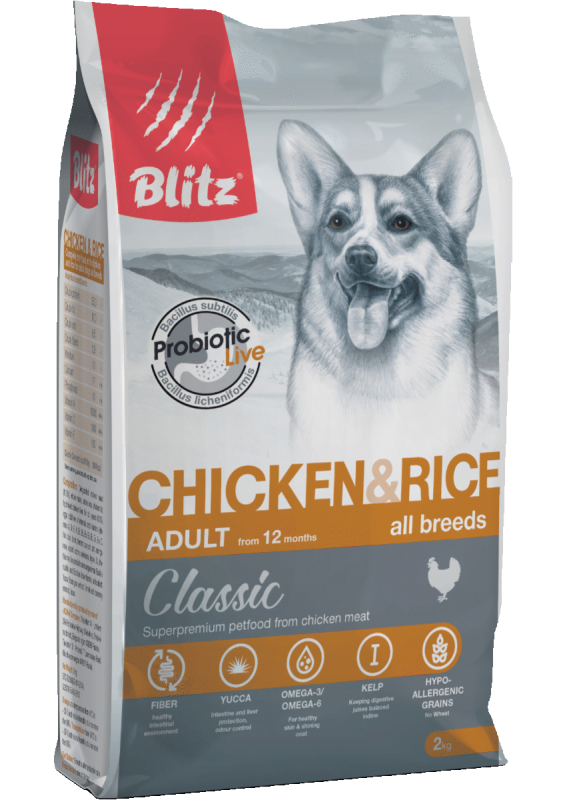 BLITZ ADULT Chicken&Rice курица+рис для взрослых собак 2 кг