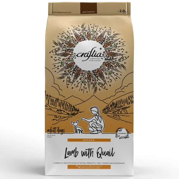 Сухой корм CRAFTIA NATURA для взрослых собак миниатюрных и мелких пород из ягненка с перепелкой 2 кг.