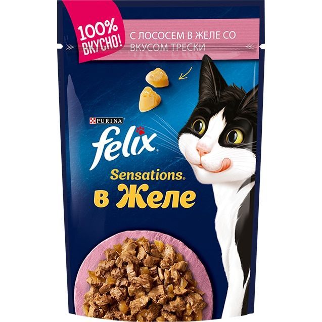 Felix Sensations в желе, лосось/треска, пауч, 85 г