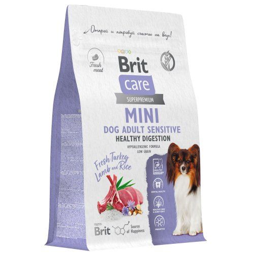 BRIT CARE Mini, Сух. корм с инд и ягн д/вз.c.мин.п,"Adult Sensitive.Healthy Digestion",0.4кг