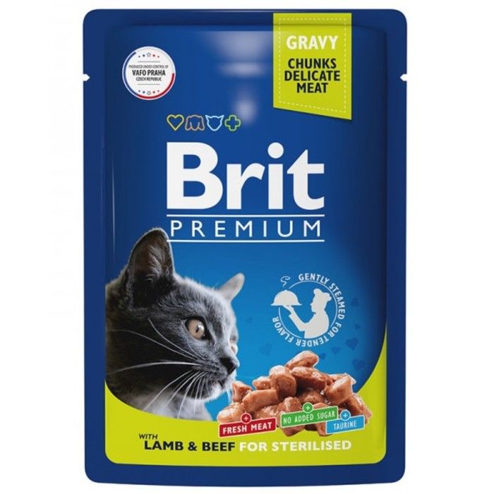 Brit Premium Пауч для взрослых стерилизованных кошек ягненок и говядина в соусе 85г
