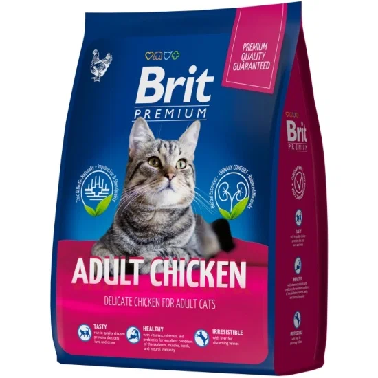 Брит Premium Cat Adult Chicken сухой корм премиум класса с курицей для взрослых кошек 8 кг									