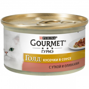 Gourmet Гурмэ Голд Кусочки в соусе для кошек с уткой/оливками, 85 г