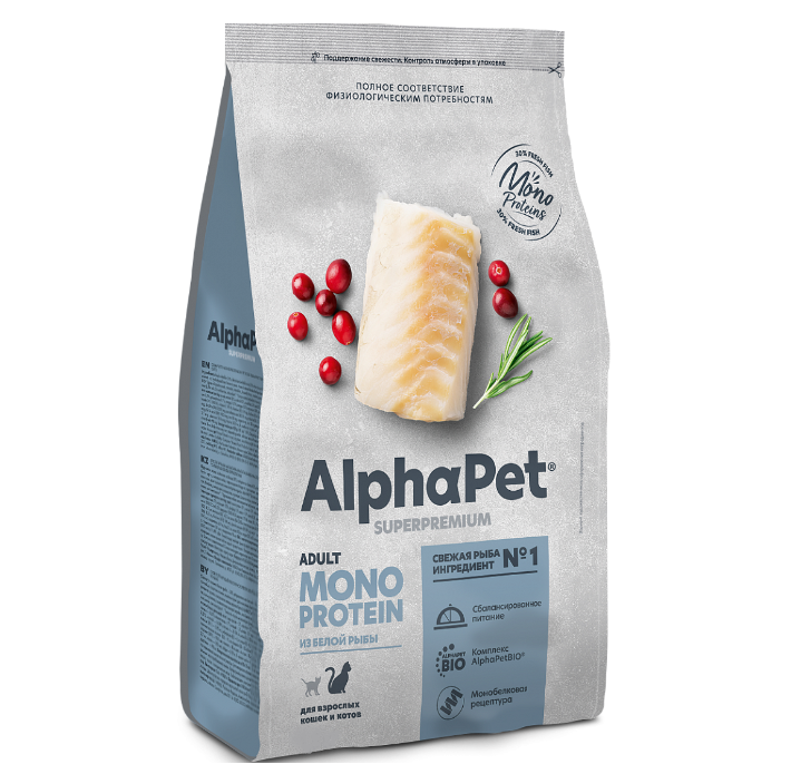 АльфаПет MONOPROTEIN д/кошек из белой рыбы, 0,4 кг