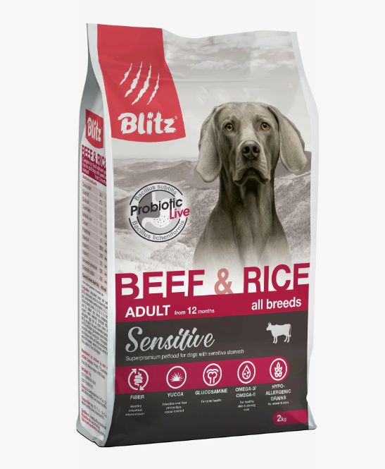 BLITZ ADULT BEEF & RICE корм для взрослых собак Говядина и рис 2 кг