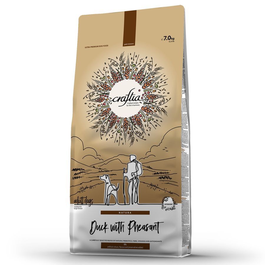 Сухой корм CRAFTIA NATURA для взрослых собак средних и крупных пород из утки с фазаном 2 кг 