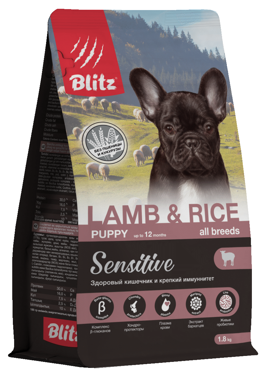 BLITZ Puppy LAMB & RICE All Breeds Sensetive (ягненок и рис) корм д/щенков всех пород 1,8 кг						