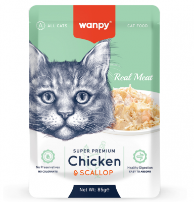 Wanpy Cat Пауч для кошек из курицы и гребешка 85 г 