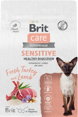 BRIT CARE, Сухой корм с инд. и ягнёнком д/взр.кош "Cat Sensitive Healthy Digestion", 1.5 кг