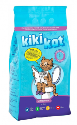 Бентонитовый наполнитель для кошачьего туалета "KikiKat" супер-белый комкующийся с ароматом "Лаванда" 5 л.