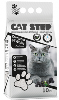 CAT STEP наполнитель комкующий минеральный  Compact White Carbon, 10 л