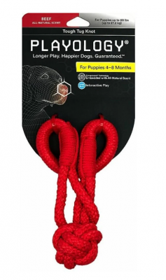 Playology жевательный канат TOUGH TUG KNOT для щенков 4-8 месяцев с ароматом говядины, цвет красный 