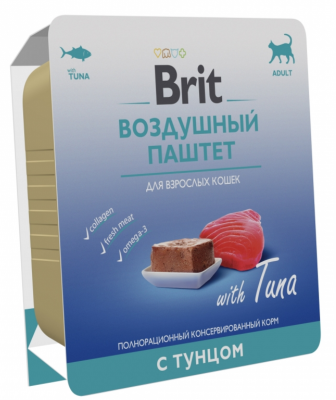BRIT PREMIUM, Воздушный паштет для взрослых кошек, Тунец, 100г, 