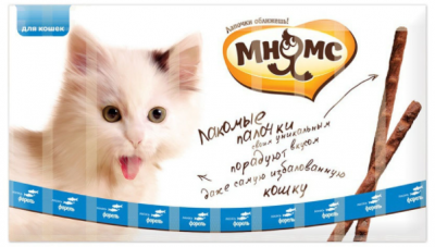 МНЯМС д/кошек лакомые палочки 13,5 см, лос/форель  5 гр.