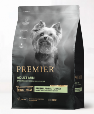 Premier Dog Lamb&Turkey ADULT Mini (Свежее мясо ягненка с индейкой для собак мелких пород) 3 кг					