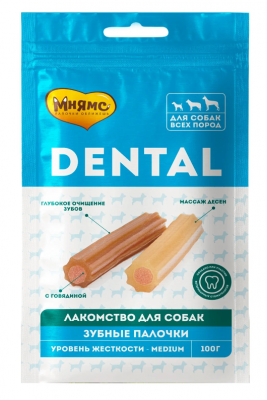 Мнямс DENTAL лакомство для собак "Зубные палочки" с говядиной 100г 
