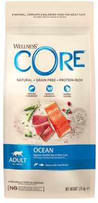 Велнес CORE беззерн корм из лосося с тунцом д/кошек 1.75 кг