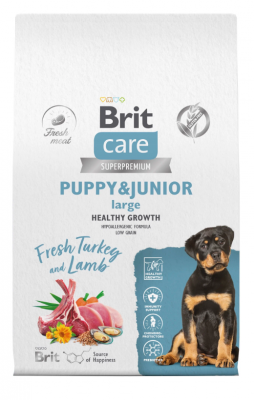 BRIT CARE, Сухой корм с инд и ягн д/щенк.кр.пор."Dog Puppy&Junior L Healthy Growth", 3 кг