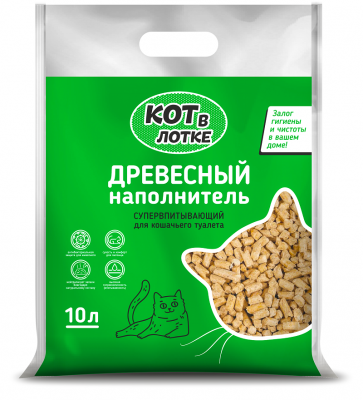КОТ В ЛОТКЕ наполнитель впитывающий древесный 10л