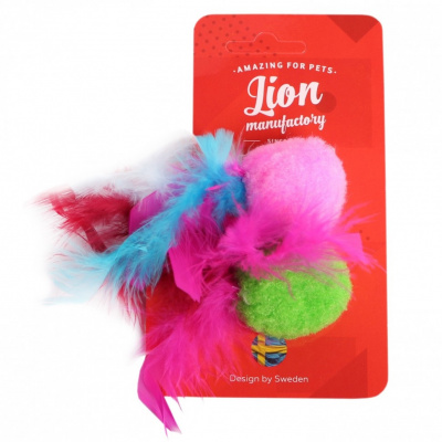 Lion Игрушка д/кошек Мячик плюш с перышками 2 шт. в упаковке 4 см