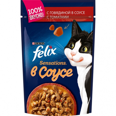 Felix Sensations в соусе, говядина/томаты, пауч, 85 г