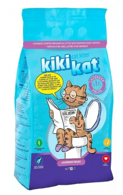 Бентонитовый наполнитель для кошачьего туалета "KikiKat" супер-белый комкующийся с ароматом "Лаванда" 10 л.