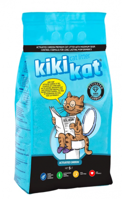 Бентонитовый наполнитель для кошачьего туалета "KikiKat" супер-белый комкующийся "Активированный уголь" 5 л. 