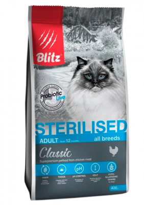 BLITZ STERILISED CATS CHICKEN сухой корм для стерилиз. кошек с Курицей 0,4 кг