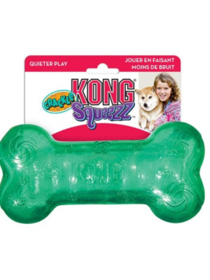 KONG игрушка для собак Squezz Crackle хрустящая косточка средняя 15х4 см, цвета в ассортименте 