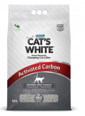 Cat's White Activated Carbon комкующийся наполнитель с активированным углем для кошачьего туалета (10л) 