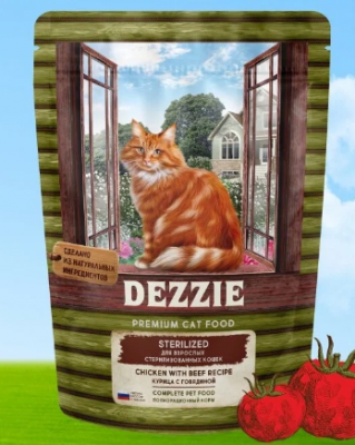 DEZZIE Sterilized Cat Сухой корм для взрослых стерилизованных кошек 400г Курица с Говядиной