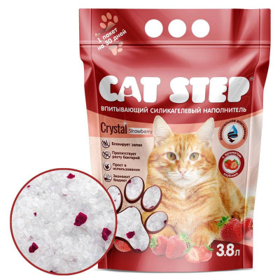 CAT STEP наполнитель силикагель КЛУБНИКА  3,8 л.