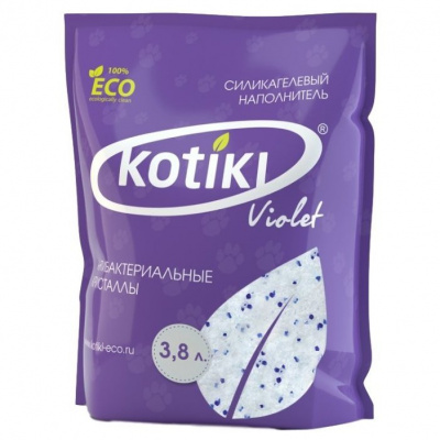 КОТИКИ наполнитель силикагель Антибактериальные кристаллы 3,8 л. Violet
