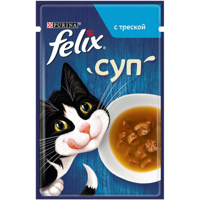 Felix суп для взрослых кошек с треской, пауч, 48г