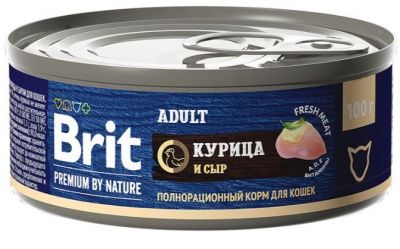 Брит Premium by Nature консервы с мясом курицы и сыром д/кошек, 100г