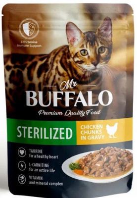 Mr.Buffalo пауч д/кошек STERILIZET 85г цыпленок в соусе