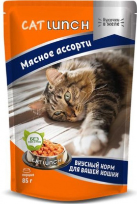 Кэт Ланч пауч д/кошек кусочки в желе Мясное ассорти 85г