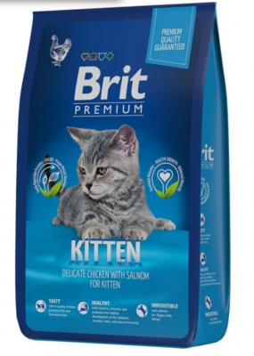 Брит Premium Cat Kitten с Курицей и лососем сухой корм премиум класса для котят 8 кг					