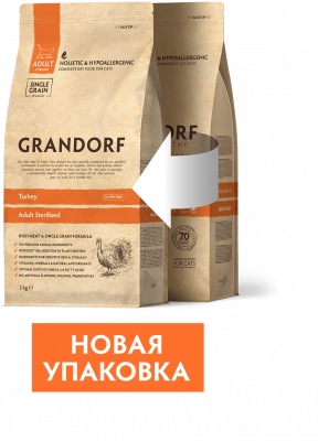 GRANDORF CAT индейка  для стер.кошек 2 кг