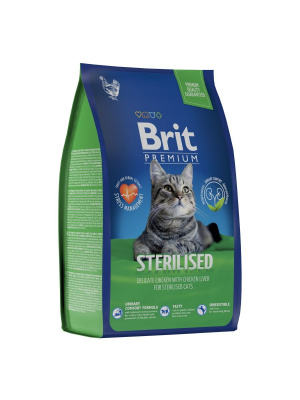 Брит Premium Cat Sterilised Chicken сухой корм премиум класса с кур д/взр Стерил кошек 8 кг 