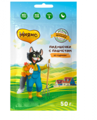 Мнямс Лакомство для кошек «хрустящие подушечки» с паштетом из курицы линии Кот Федор "Фермерская Ярмарка" 50г 