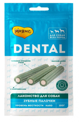 Мнямс DENTAL лакомство для собак "Зубные палочки" с хлорофиллом 100 г 