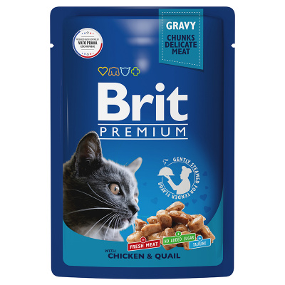 Brit Premium Пауч для взрослых кошек цыпленок и перепелка в соусе 85г