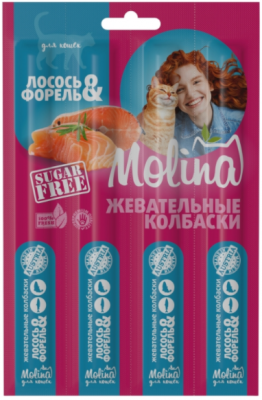 МОЛИНА лак-во Жевательные колбаски д/кошек лосось и форель 20 г. 4 шт.