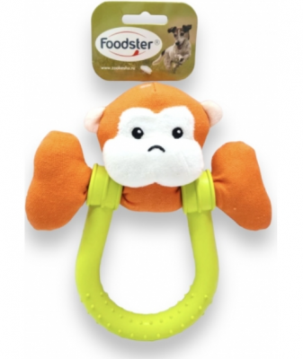 Foodster Игрушка для собак плюшевая обезьянка с резиновым кольцом 21,3см