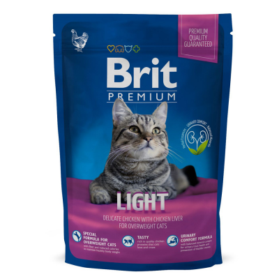 Брит Premium Cat Light сухой корм премиум класса с курицей для кошек с избыт. весом 0,8 кг
