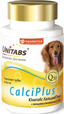 Unitabs CalciPlus с кальцием, фосфором для собак 100 таб.
